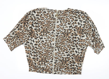 Blue Vanilla Womens Brown Animal Print Knit Pullover Jumper Size S