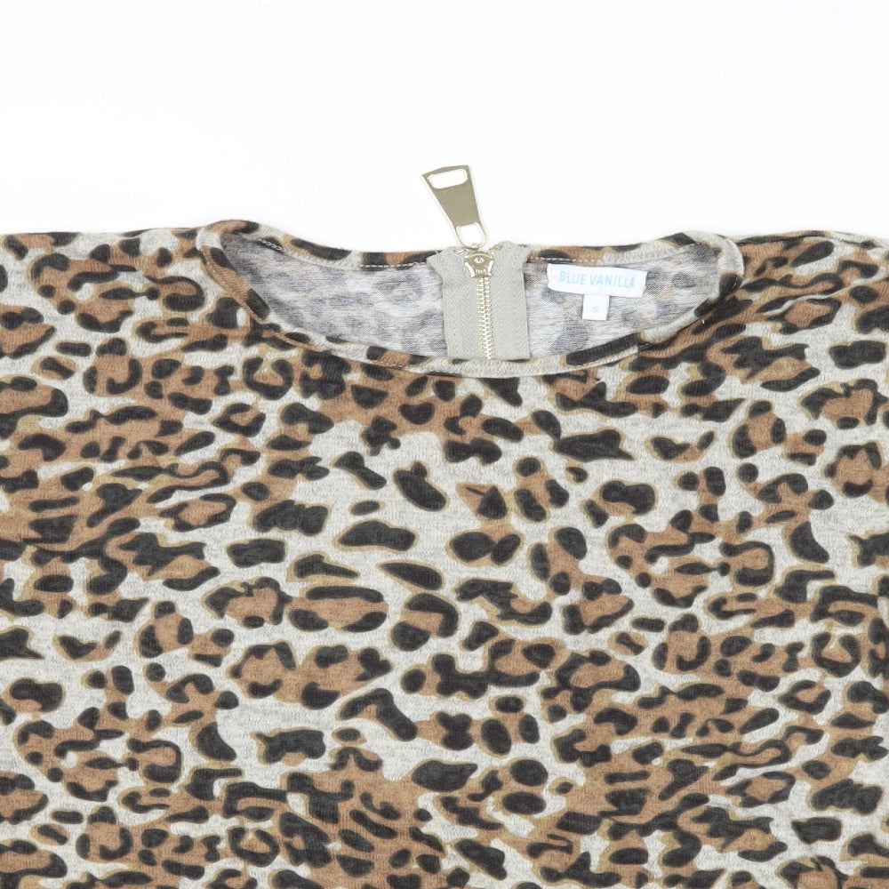 Blue Vanilla Womens Brown Animal Print Knit Pullover Jumper Size S