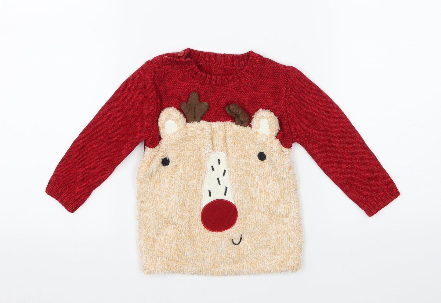 George Boys Red  Knit Pullover Jumper Size 9-12 Months  - Rudolph
