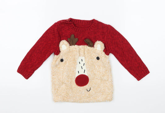 George Boys Red  Knit Pullover Jumper Size 9-12 Months  - Rudolph