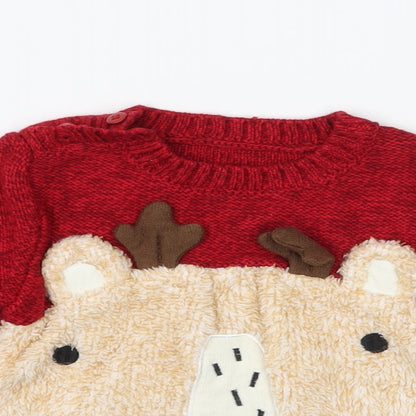 George Boys Red  Knit Pullover Jumper Size 9-12 Months  - Rudolph