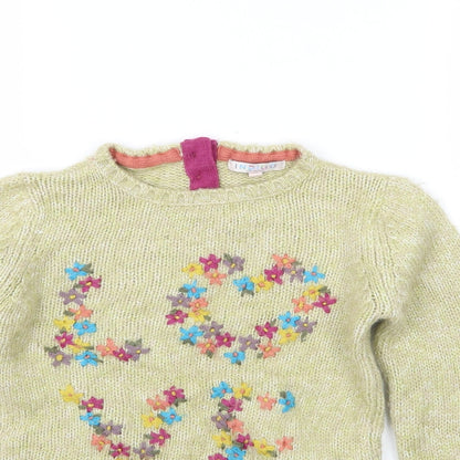 Indigo Girls Green Floral Knit Pullover Jumper Size 5-6 Years  - Love