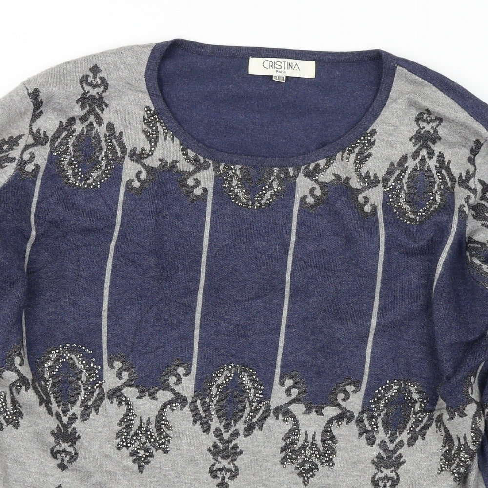 Cristina  Womens Blue Floral  Pullover Jumper Size XL