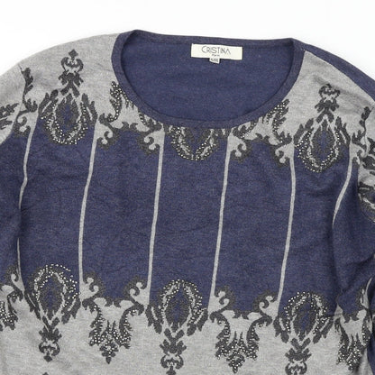 Cristina  Womens Blue Floral  Pullover Jumper Size XL
