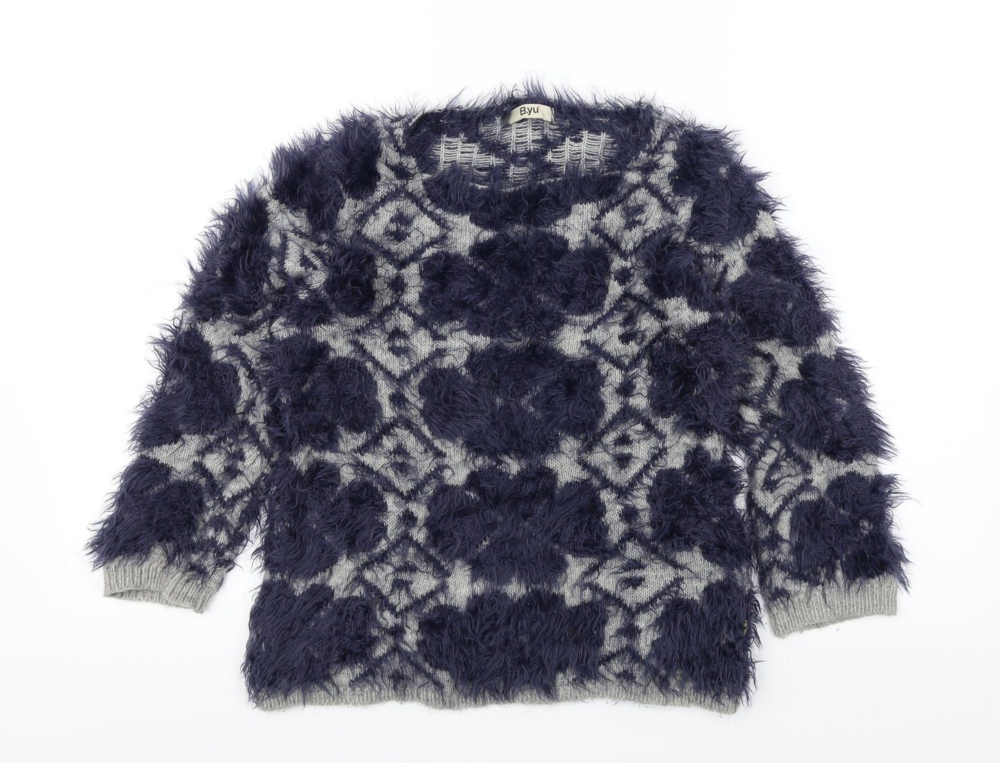 B.YU Girls Blue Colourblock  Henley Jumper Size XS  - fluffy