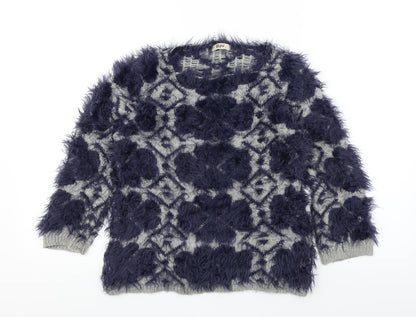 B.YU Girls Blue Colourblock  Henley Jumper Size XS  - fluffy