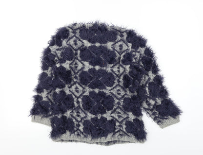 B.YU Girls Blue Colourblock  Henley Jumper Size XS  - fluffy