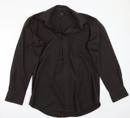 Mens UK Size 17 Cedar Wood State Brown  Button-Up Long Sleeve Casual Shirt