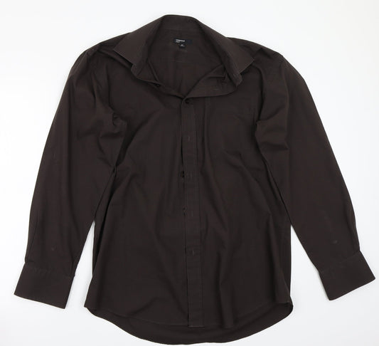 Mens UK Size 17 Cedar Wood State Brown  Button-Up Long Sleeve Casual Shirt