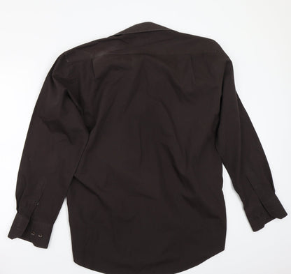 Mens UK Size 17 Cedar Wood State Brown  Button-Up Long Sleeve Casual Shirt
