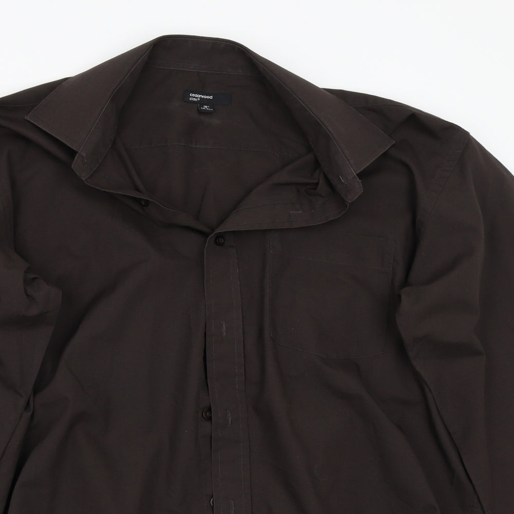 Mens UK Size 17 Cedar Wood State Brown  Button-Up Long Sleeve Casual Shirt