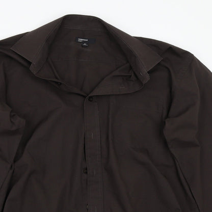 Mens UK Size 17 Cedar Wood State Brown  Button-Up Long Sleeve Casual Shirt