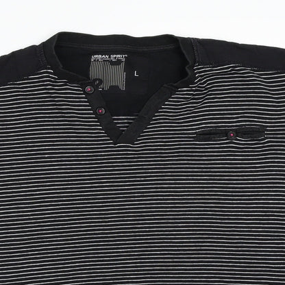 Urban spirits Womens Black Striped  Basic T-Shirt Size L