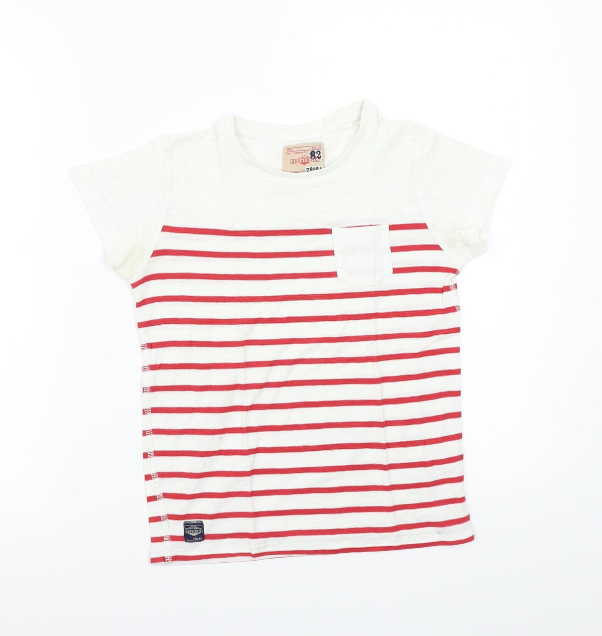 Next Boys White Striped Rayon Basic T-Shirt Size 8 Years
