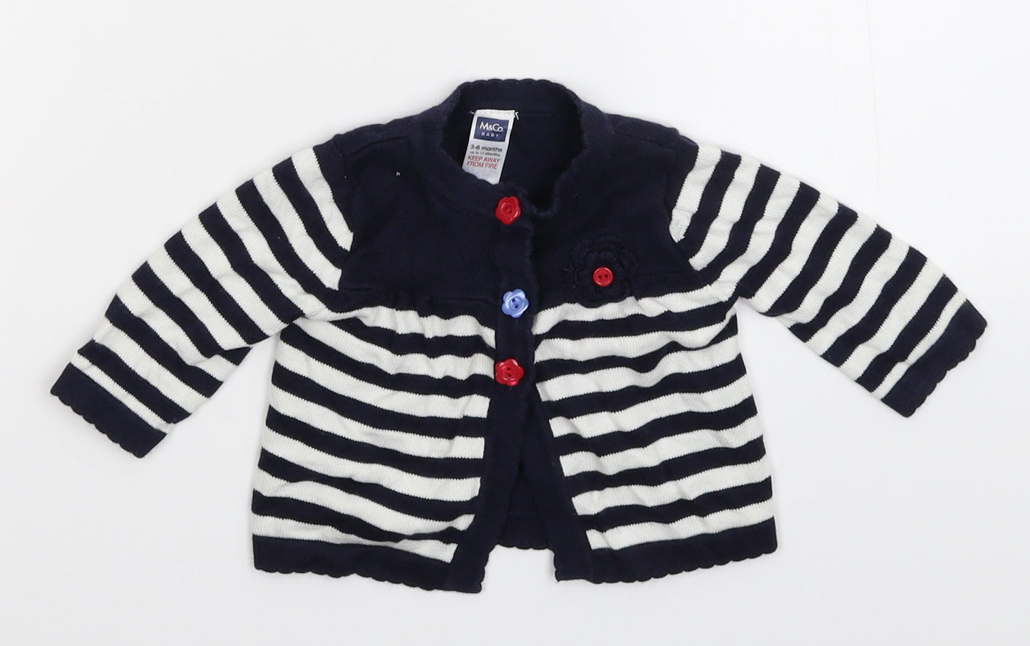 M&Co Baby Blue Striped  Cardigan Jumper Size 3-6 Months