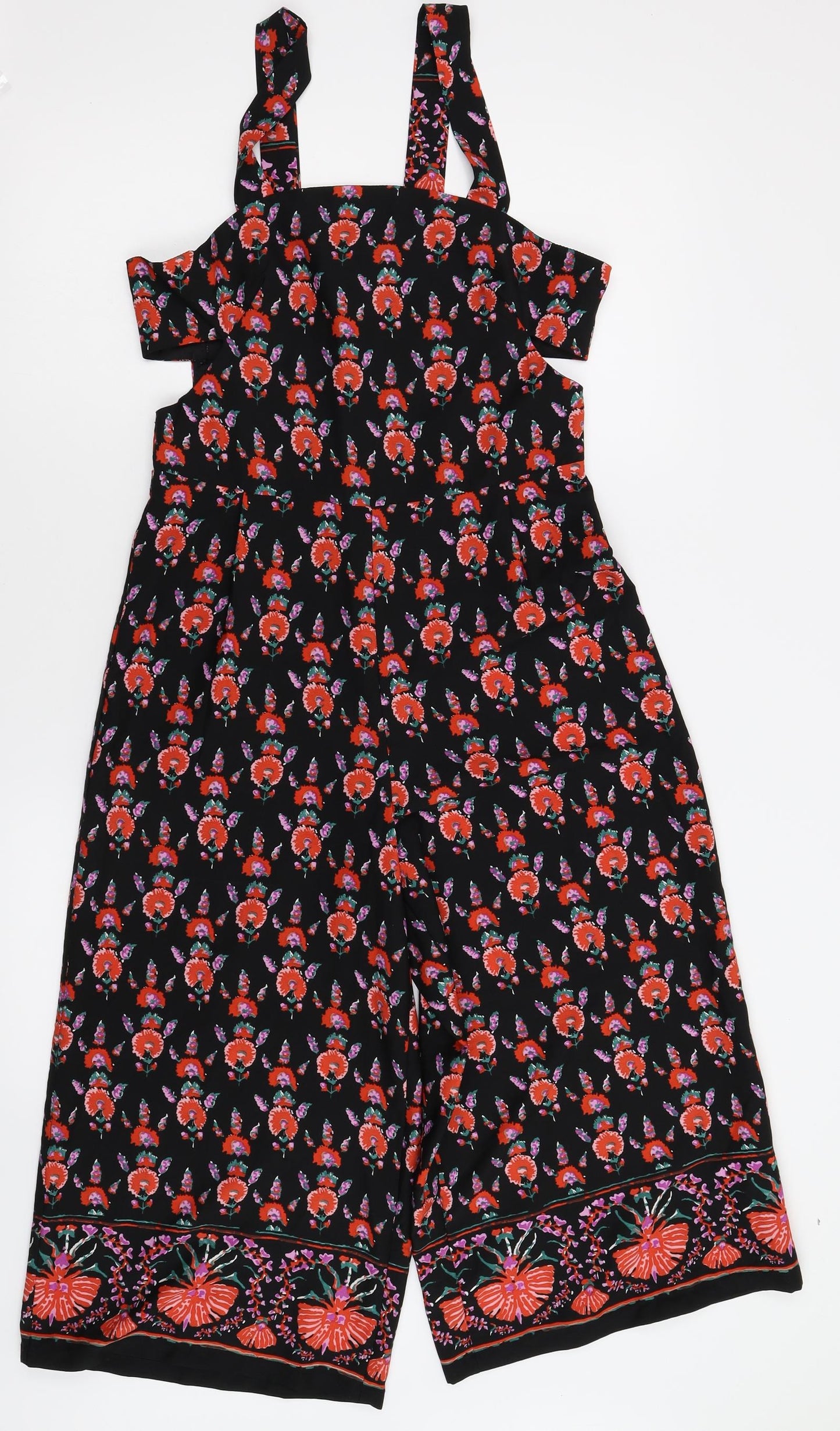 Boohoo Womens Black Floral  Jumpsuit One-Piece Size 8 L20 in