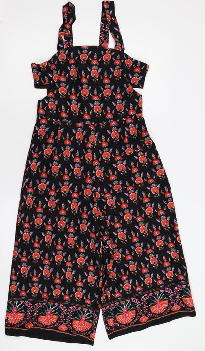 Boohoo Womens Black Floral  Jumpsuit One-Piece Size 8 L20 in