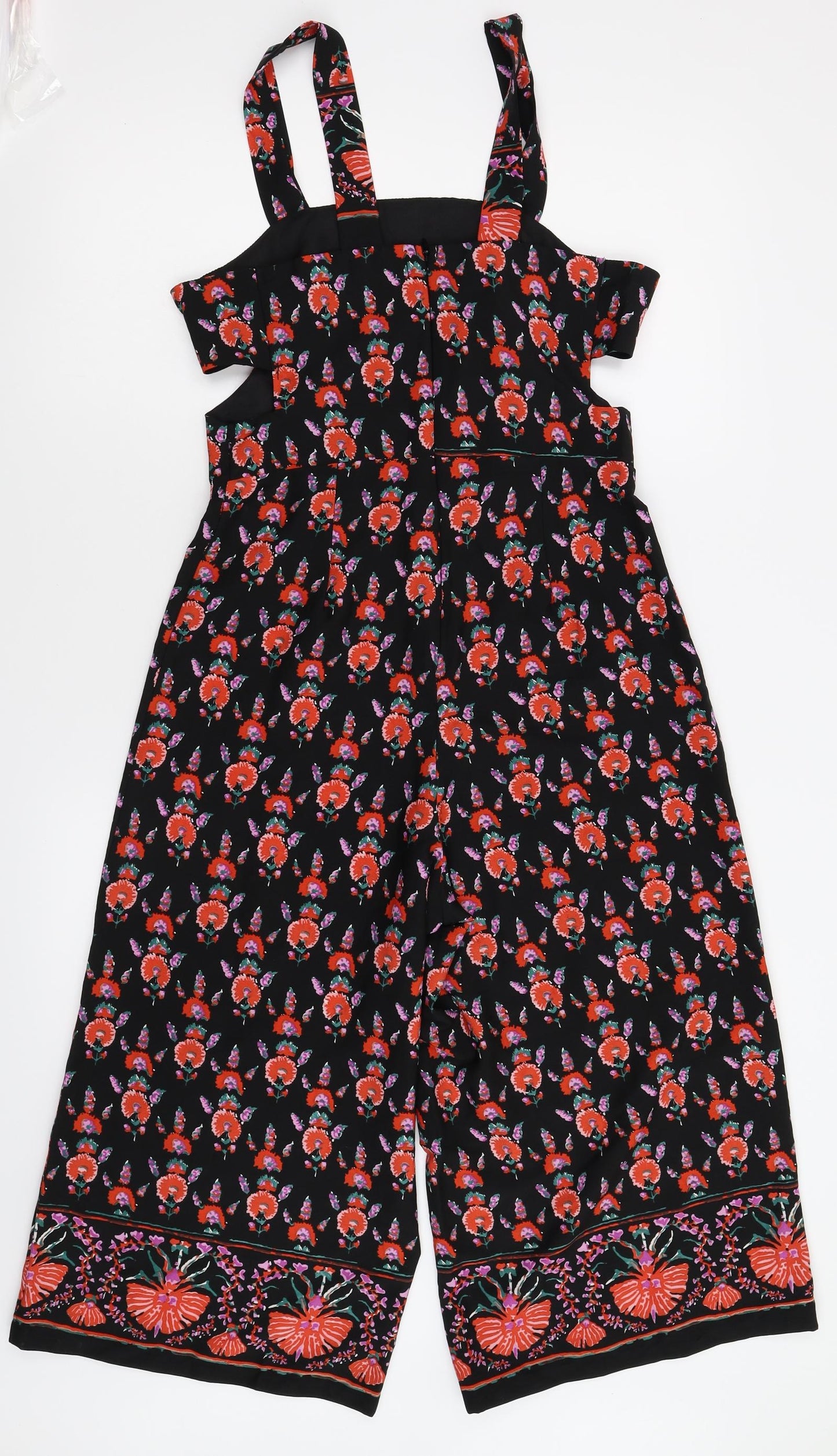 Boohoo Womens Black Floral  Jumpsuit One-Piece Size 8 L20 in