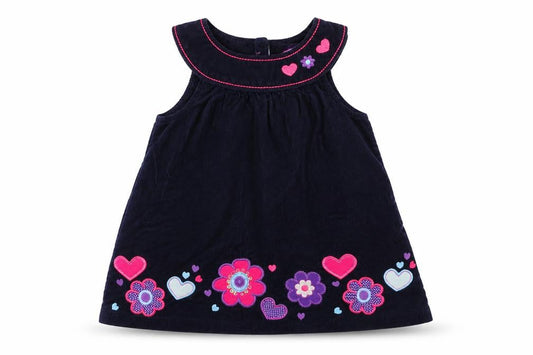 Cheeky monkey Girls Blue Floral Corduroy Fit & Flare  Size 12-18 Months