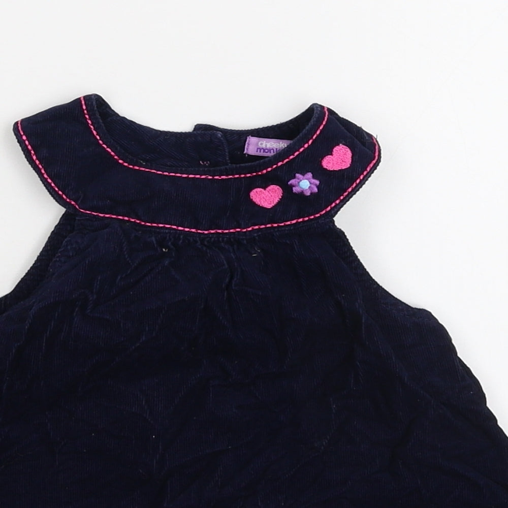 Cheeky monkey Girls Blue Floral Corduroy Fit & Flare  Size 12-18 Months