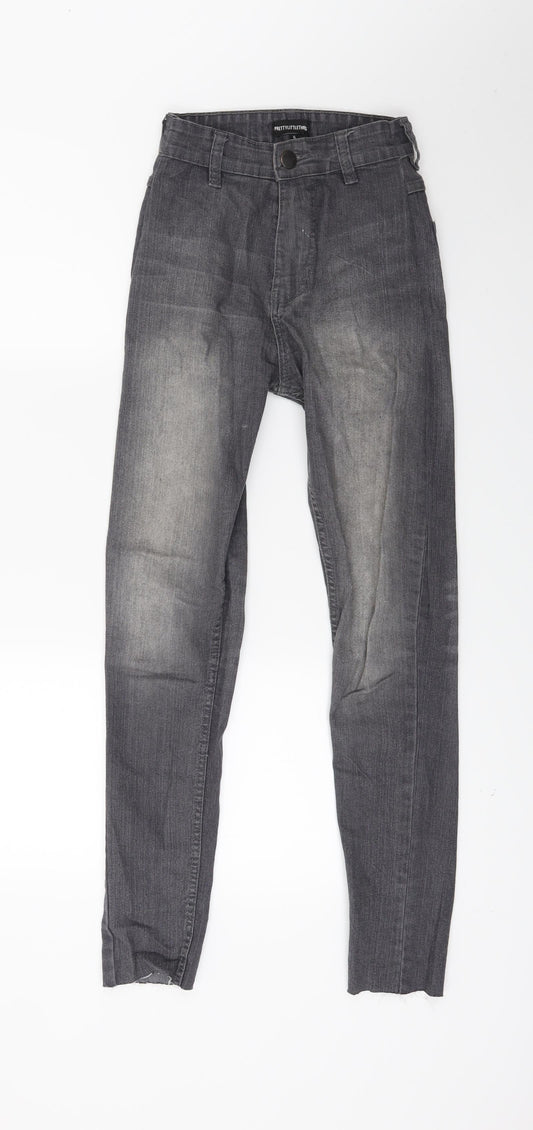 PRETTYLITTLETHING Womens Grey  Denim Skinny Jeans Size 6 L25 in