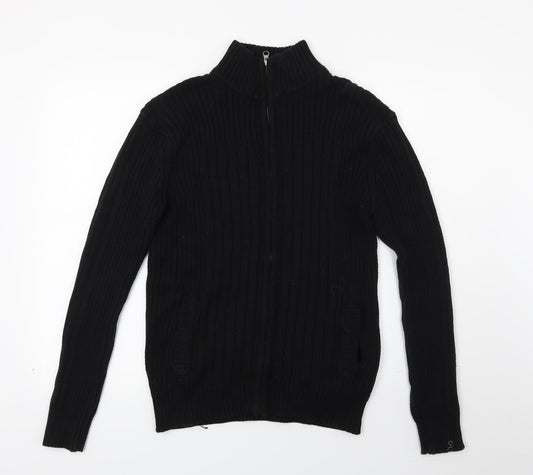 Ceader wood state Mens Black  Knit Full Zip Jumper Size M