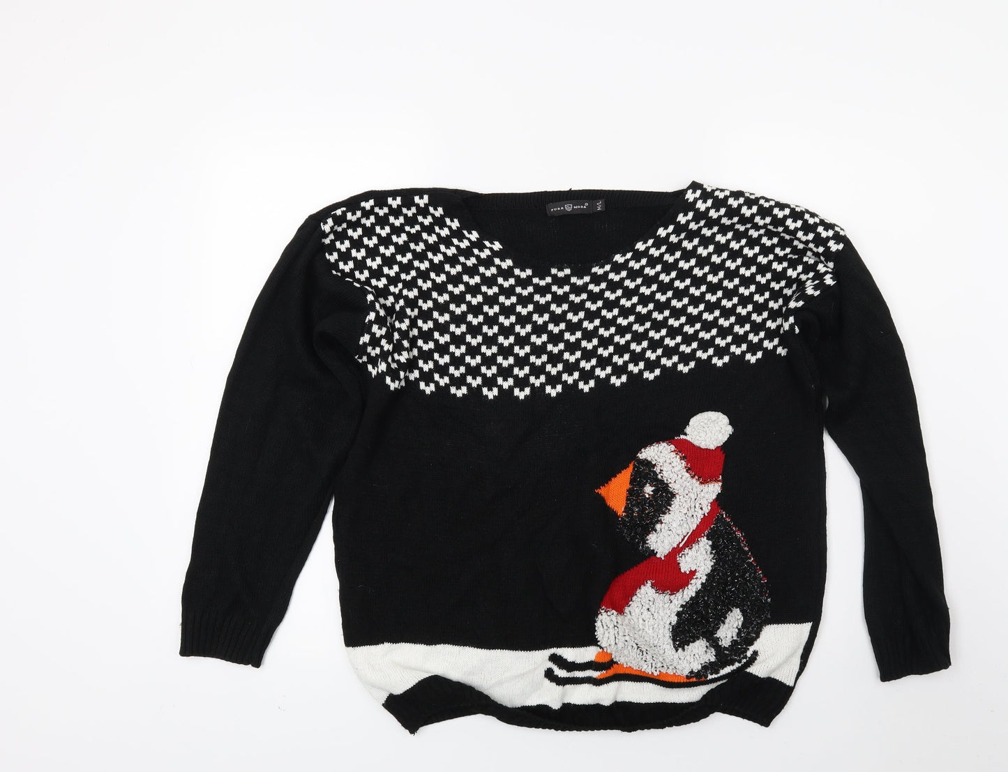 Moda Womens Black  Knit Pullover Jumper Size M  - Christmas Jumper