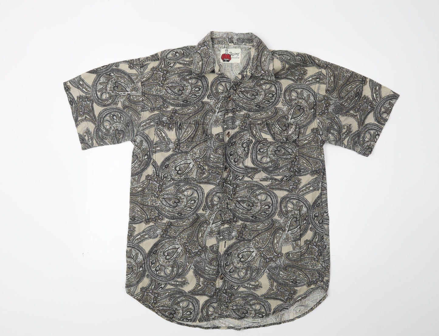 Mens UK Size S Dezikey Brown  Button-Up Short Sleeve Casual Shirt