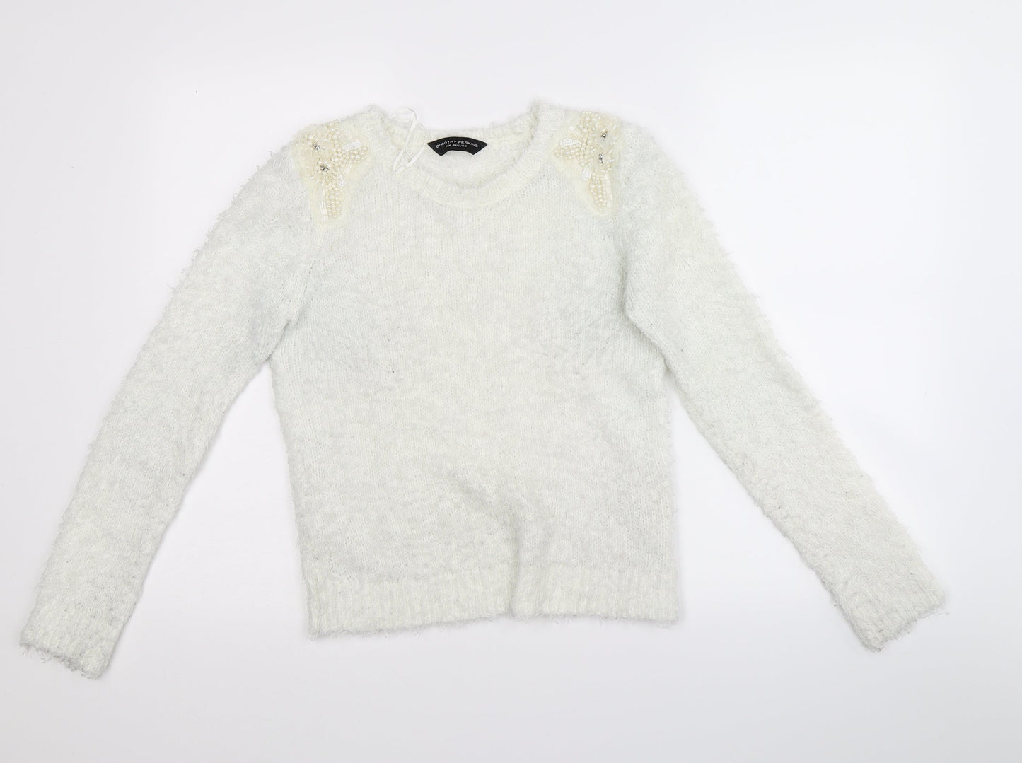 Dorothy Perkins Womens White   Pullover Jumper Size 8  - beads on shoulders