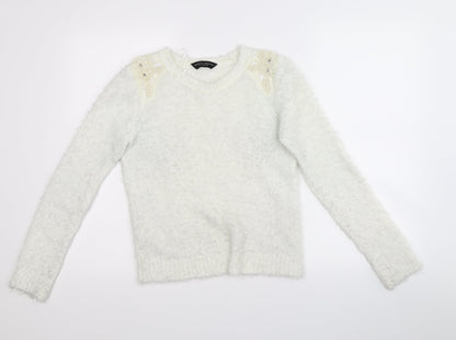 Dorothy Perkins Womens White   Pullover Jumper Size 8  - beads on shoulders