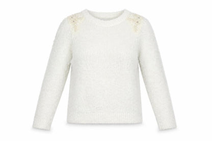 Dorothy Perkins Womens White   Pullover Jumper Size 8  - beads on shoulders