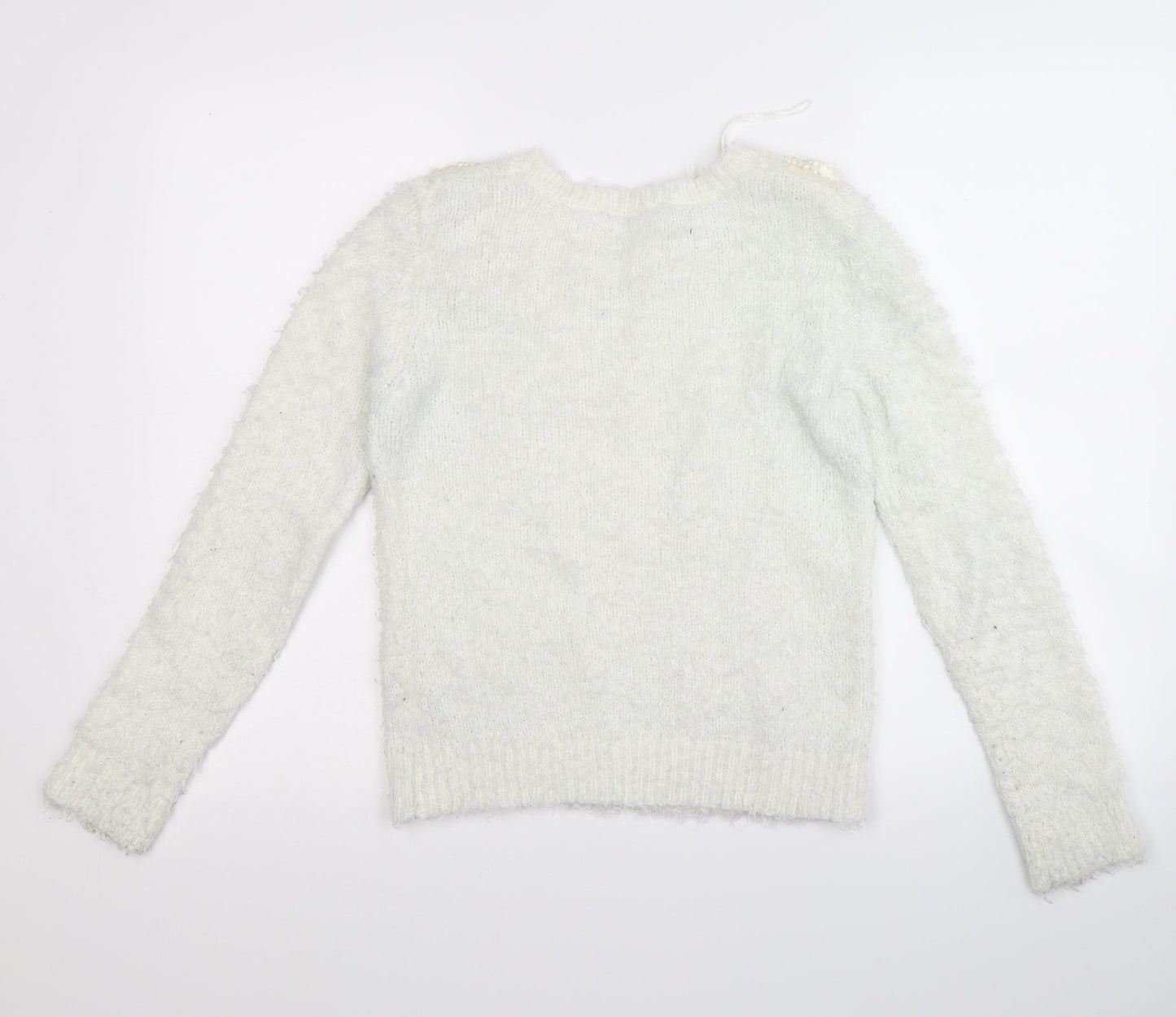 Dorothy Perkins Womens White   Pullover Jumper Size 8  - beads on shoulders