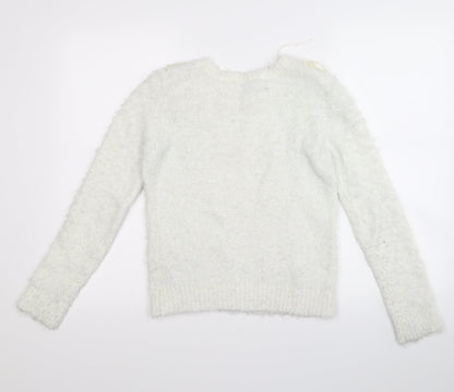 Dorothy Perkins Womens White   Pullover Jumper Size 8  - beads on shoulders