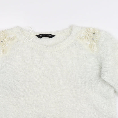 Dorothy Perkins Womens White   Pullover Jumper Size 8  - beads on shoulders
