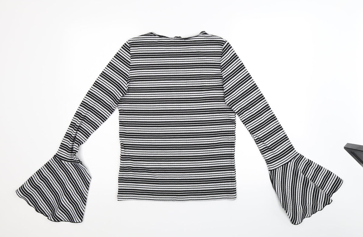 Zara Trafaluc Womens Black Striped  Pullover Jumper Size S