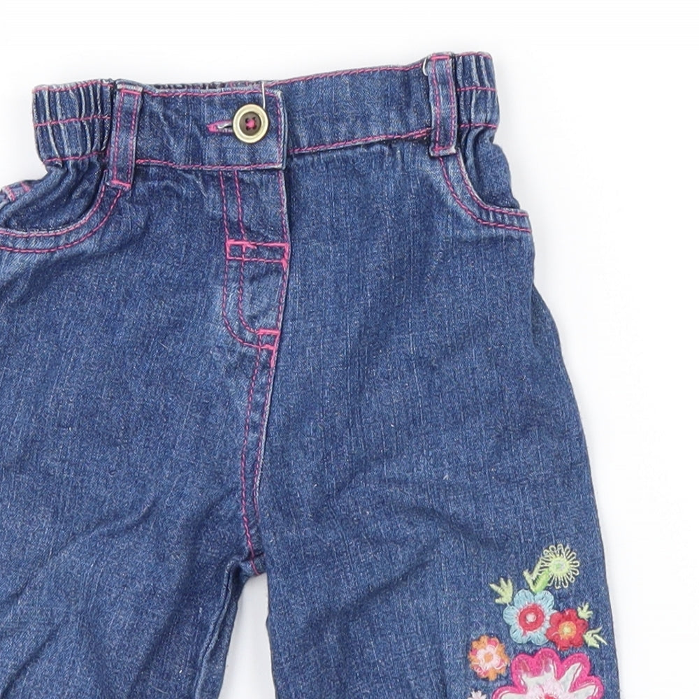 no brand Girls Blue Floral Denim  Jeans Size 6-9 Months