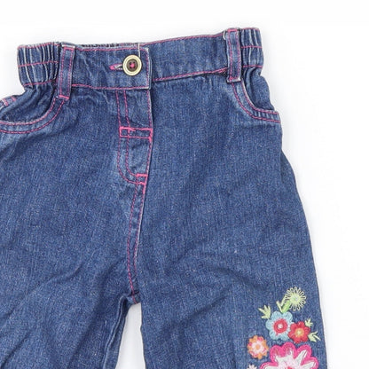 no brand Girls Blue Floral Denim  Jeans Size 6-9 Months