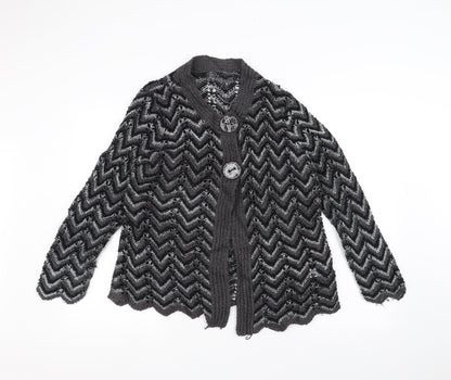 BM Womens Black Striped Knit Jacket Coatigan Size M