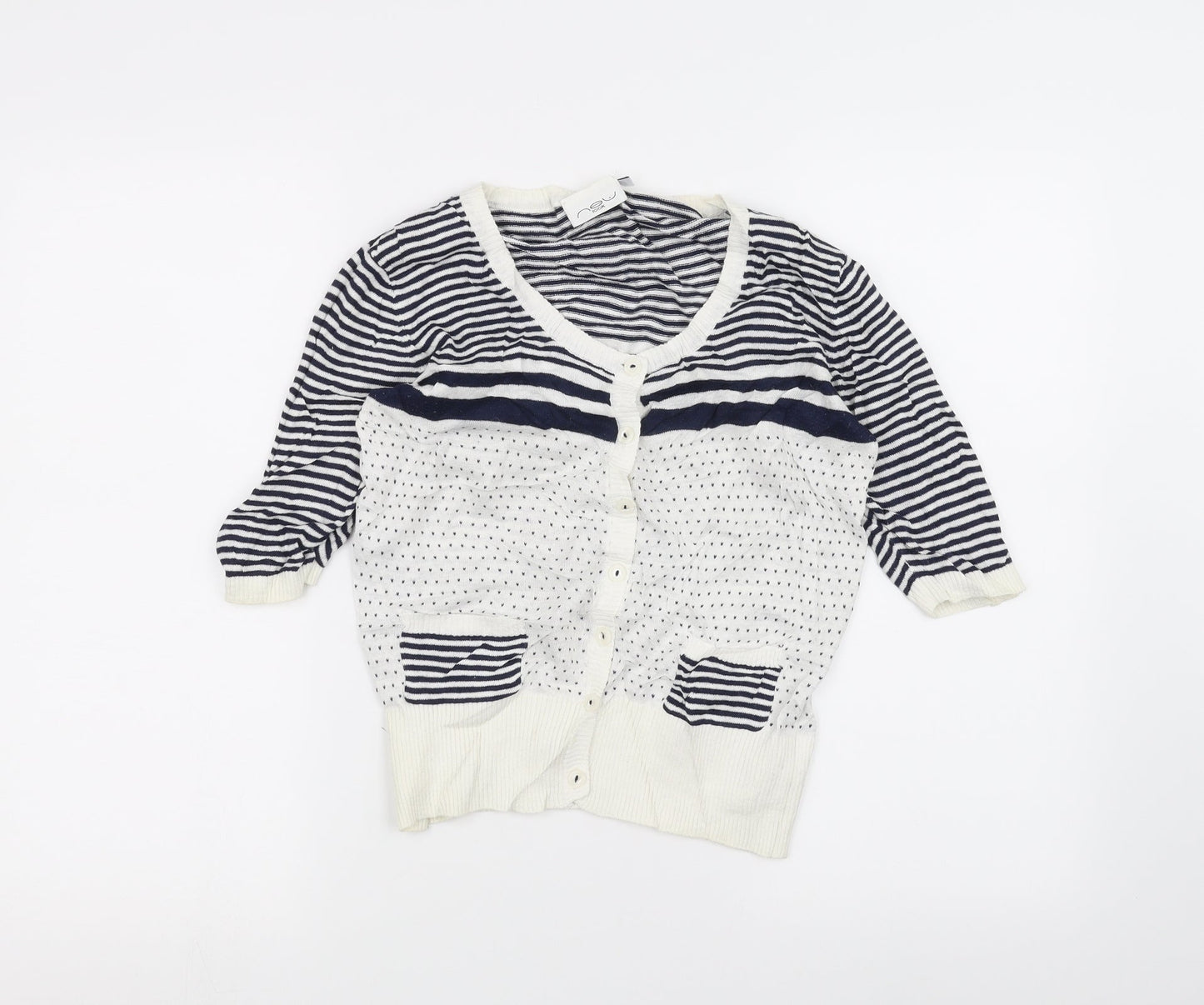 New Look Womens White Striped  Cardigan Jumper Size 14