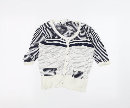 New Look Womens White Striped  Cardigan Jumper Size 14