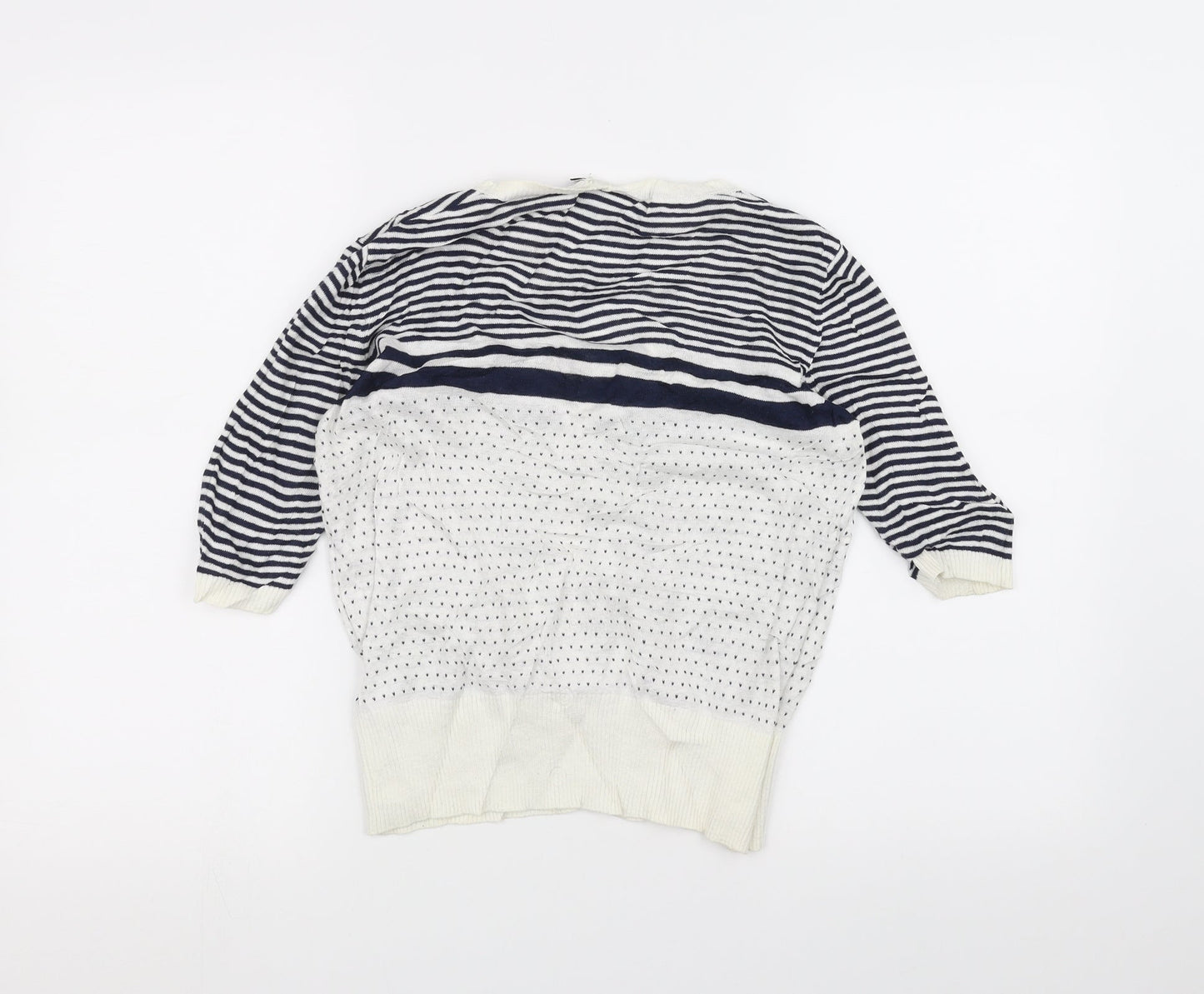 New Look Womens White Striped  Cardigan Jumper Size 14