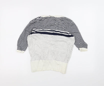 New Look Womens White Striped  Cardigan Jumper Size 14