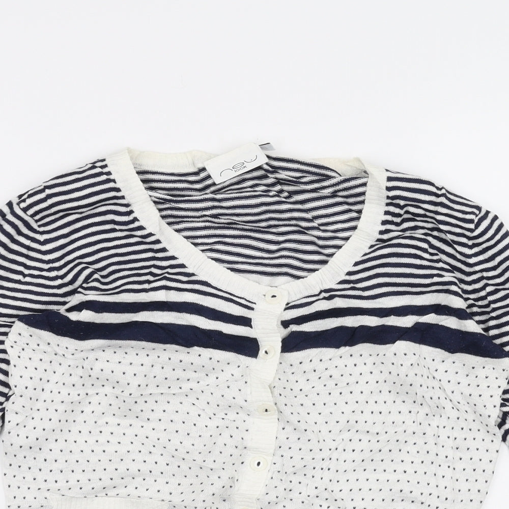 New Look Womens White Striped  Cardigan Jumper Size 14