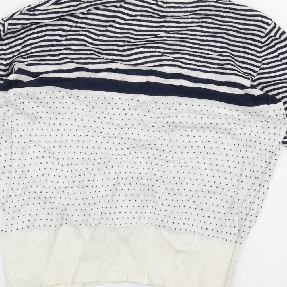 New Look Womens White Striped  Cardigan Jumper Size 14