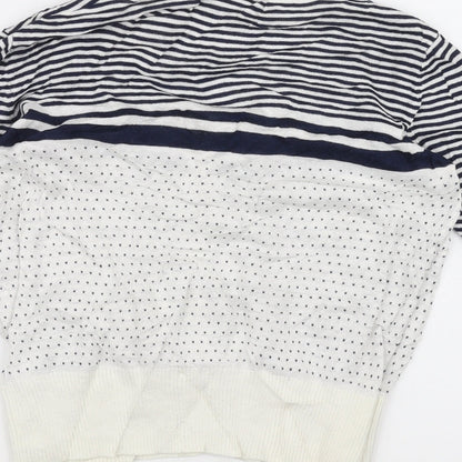 New Look Womens White Striped  Cardigan Jumper Size 14