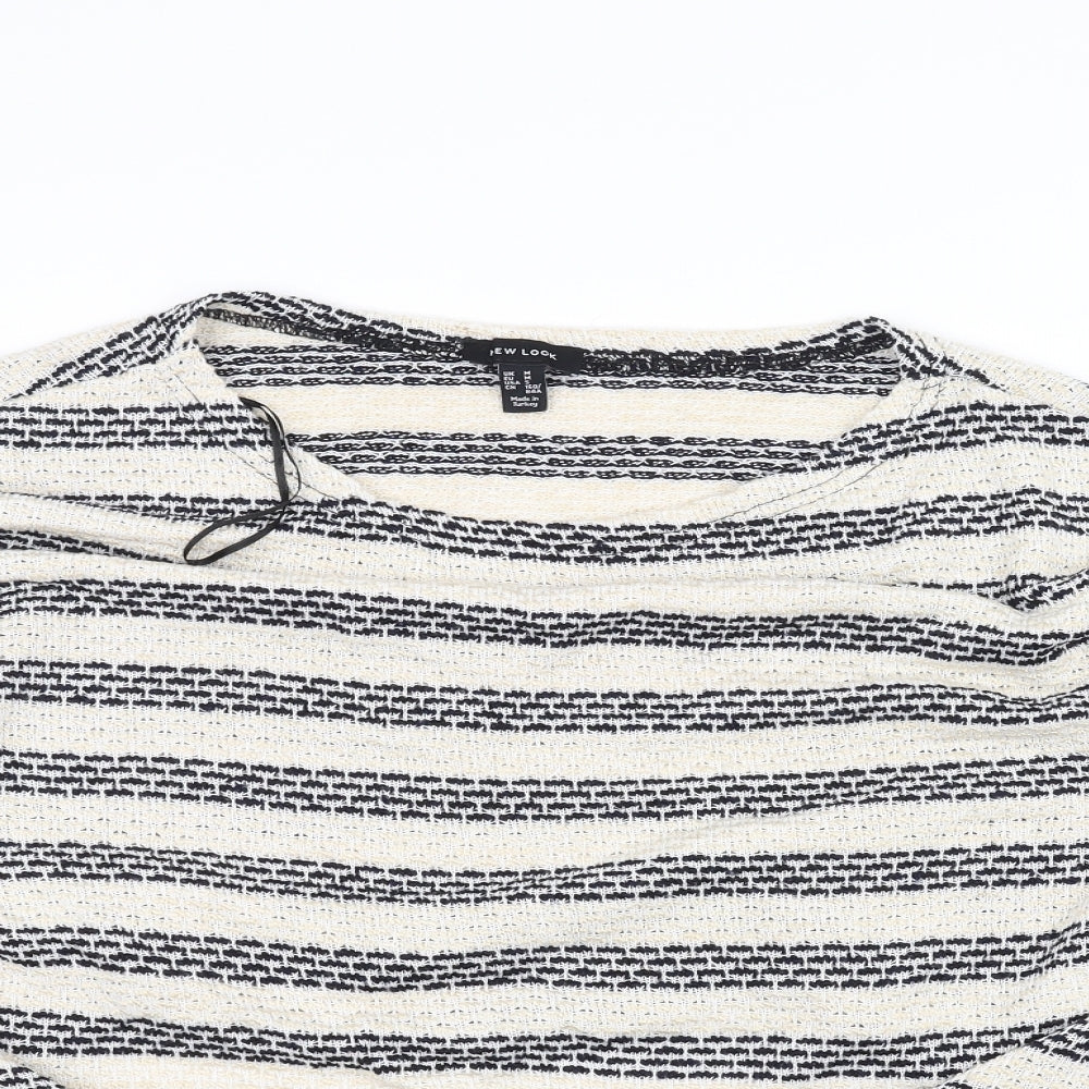 New Look Womens White Striped Knit Pullover Jumper Size M