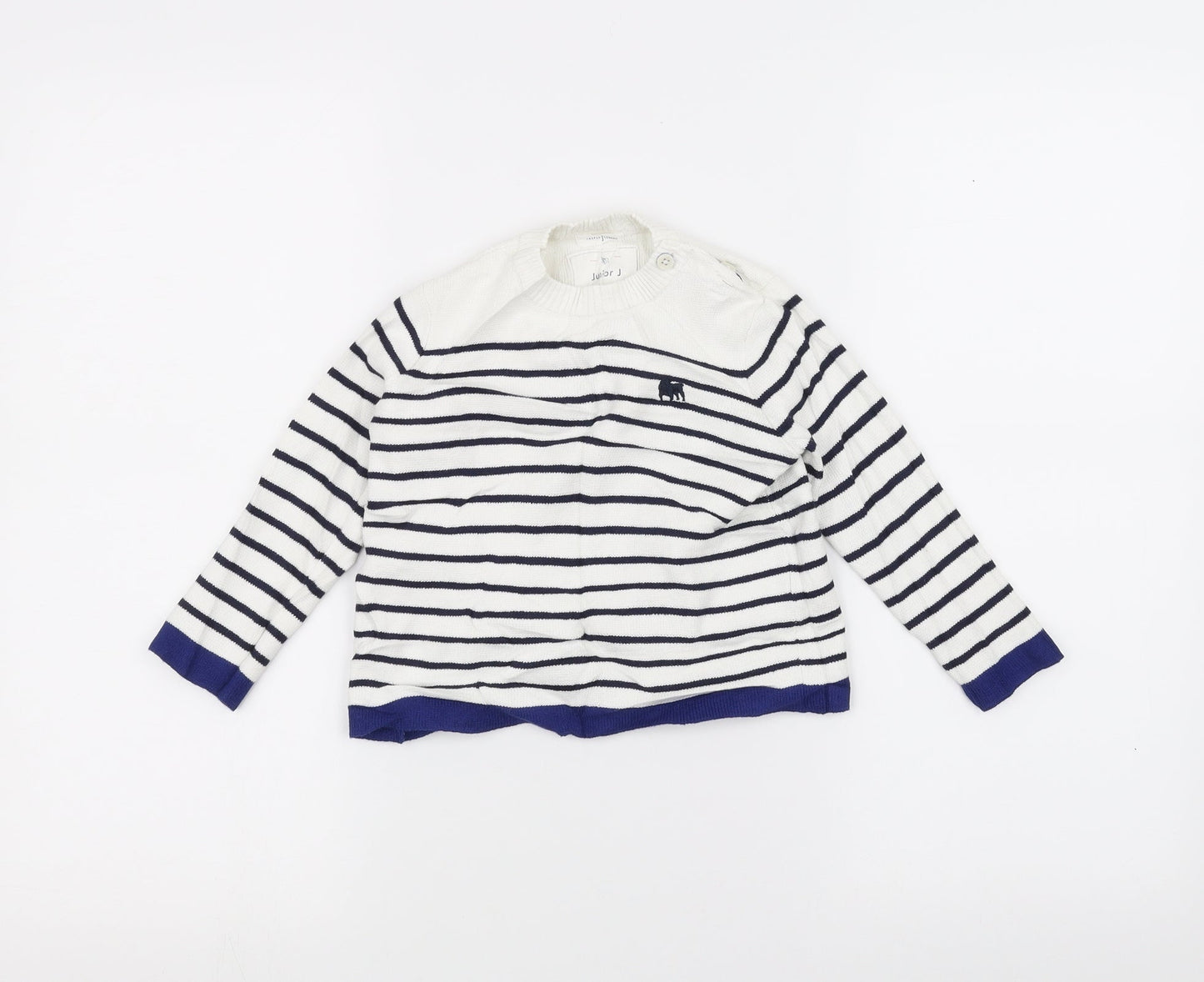 junior j Girls White Striped  Pullover Jumper Size 2-3 Years