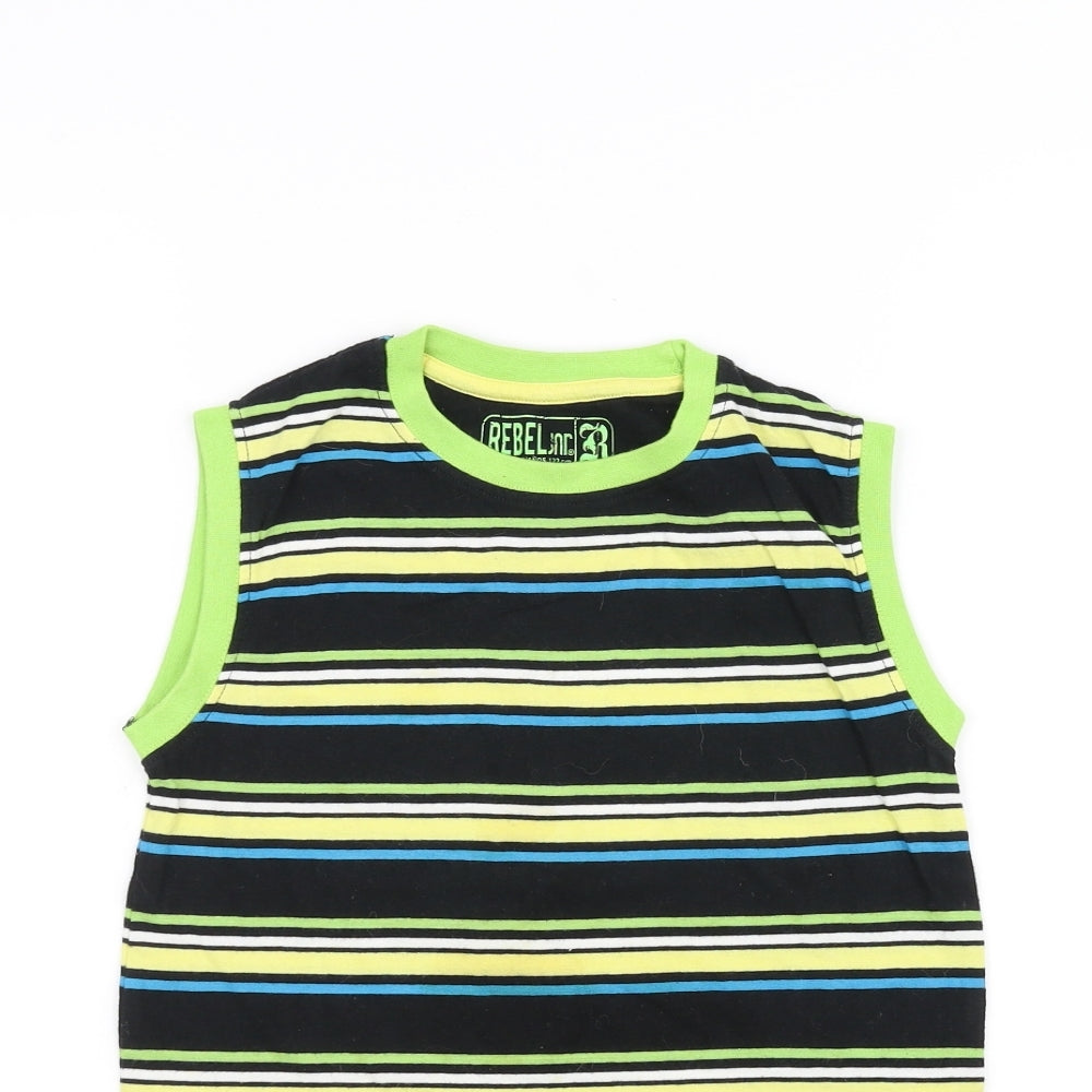 Rebel Boys Black Striped  Basic Tank Size 6-7 Years