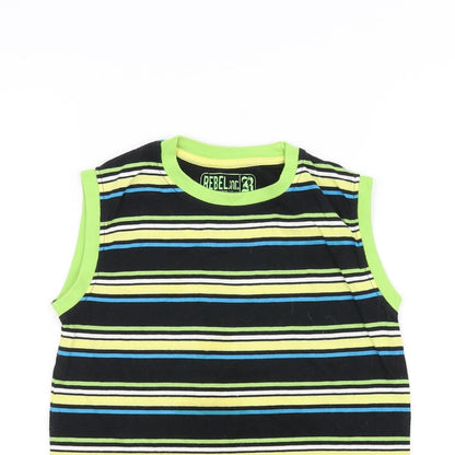 Rebel Boys Black Striped  Basic Tank Size 6-7 Years