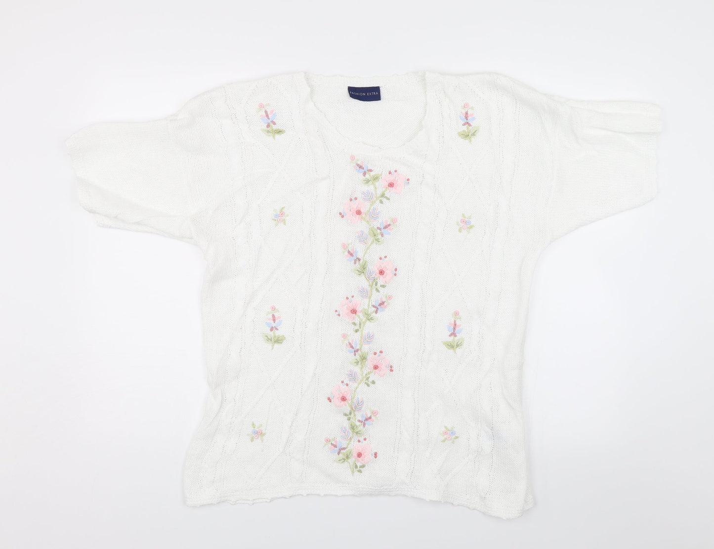 Fashion Extra Womens White Floral  Pullover Jumper Size 16